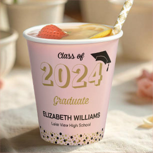Gold Foil Script Confetti Graduation Party Pink Paper Cups