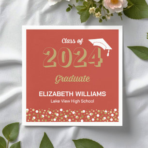 Gold Foil Script Confetti Graduation Party Red Napkin