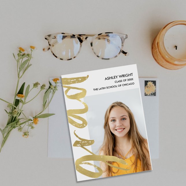 Gold Foil Script Grad Overlay Photo Announcements  (Creator Uploaded)