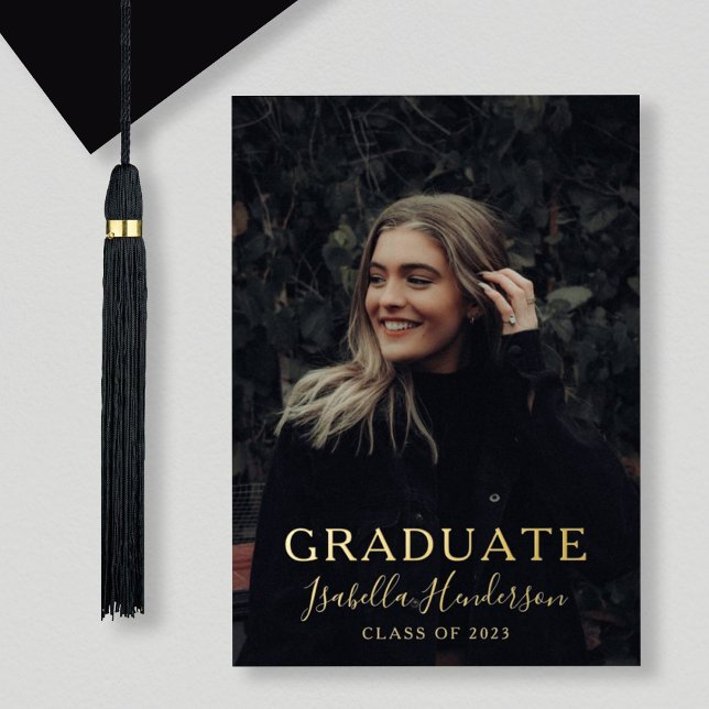 Gold Foil Script Photo Graduation Announcement (Creator Uploaded)