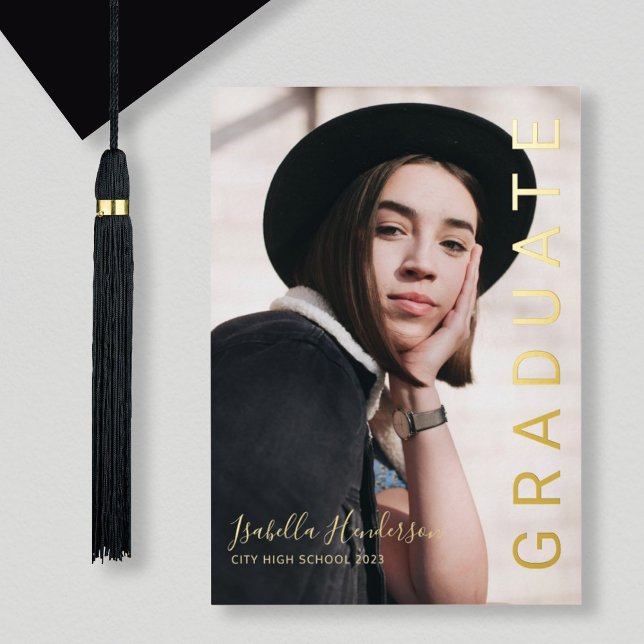 Gold Foil Script Photo Graduation Announcement (Creator Uploaded)
