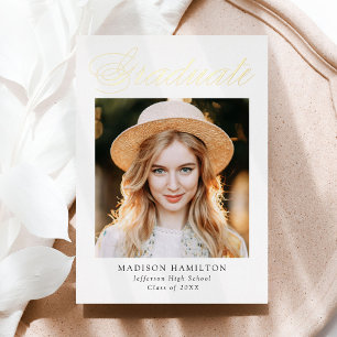 Gold Foil Script Photo Graduation Announcement