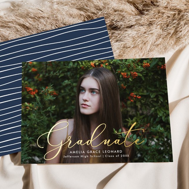 Gold Foil Script Photo Graduation Announcement (Creator Uploaded)