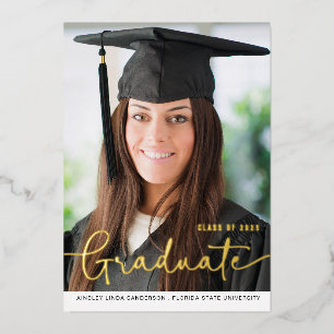 Gold Foil Script Photo Graduation Announcement
