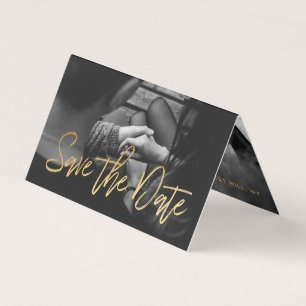 Gold Foil Script Photo Save The Date Card