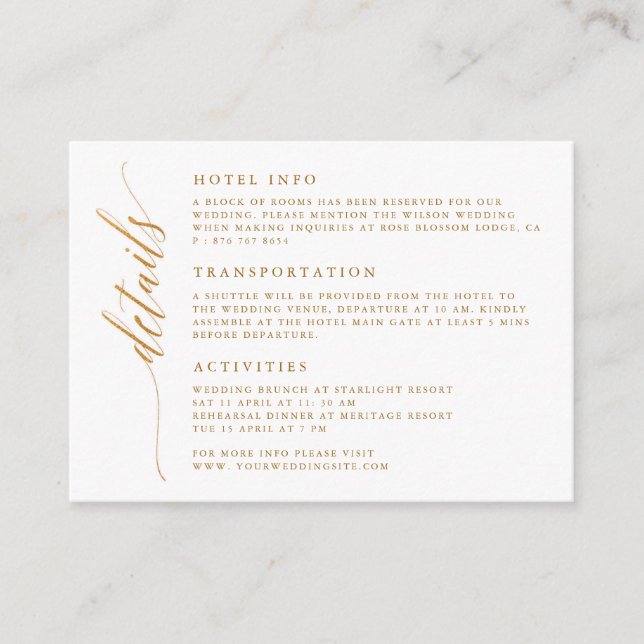 Gold Foil Script Wedding Details Enclosure Card (Front)