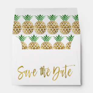 Gold Foil Script Wedding Save the Date Pineapple Envelope