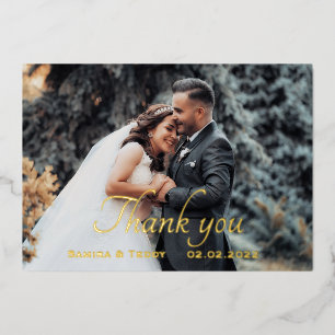 Gold foil script wedding thank you card