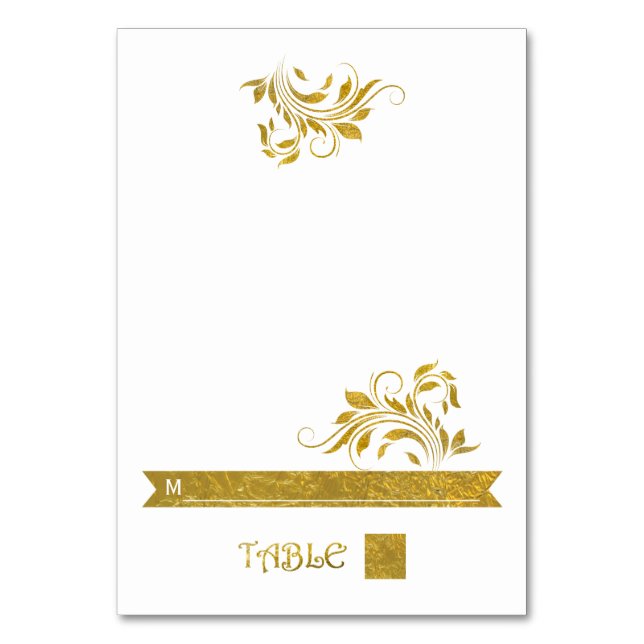 Gold foil scroll leaf floral wedding place card (Front)