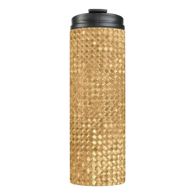 Gold foil seamless pattern, golden glitter texture thermal tumbler (Front)