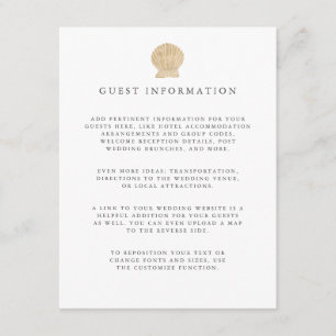 Gold foil Seashell coastal wedding guest Details Enclosure Card