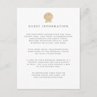 Gold foil Seashell coastal wedding guest Details Enclosure Card