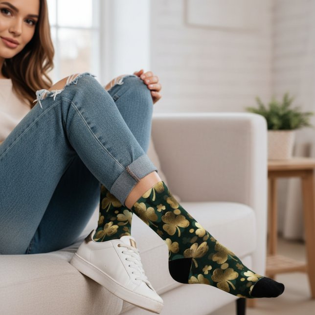 Gold Foil Shamrock Pattern St. Patrick's Day Socks (Creator Uploaded)