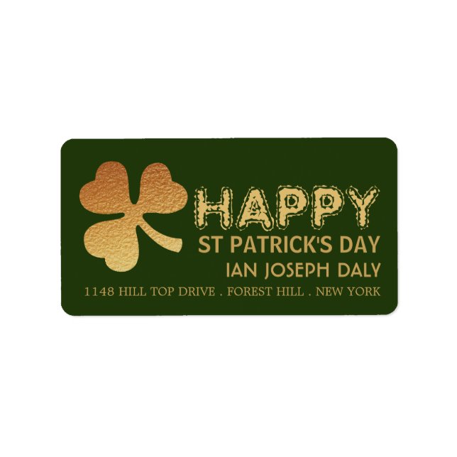 Gold Foil Shamrock, St Patrick's Day Label (Front)