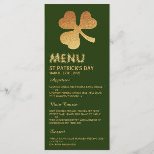 Gold Foil Shamrock, St Patrick's Day Menu Card