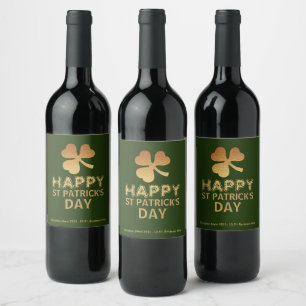 Gold Foil Shamrock, St Patrick's Day Party Wine Label