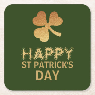 Gold Foil Shamrock, St Patrick's Day Square Paper Coaster
