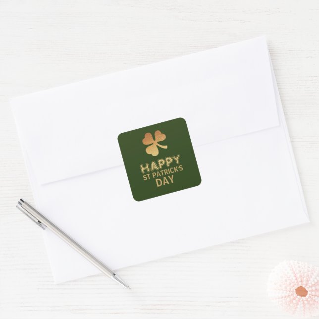 Gold Foil Shamrock, St Patrick's Day Square Sticker (Envelope)