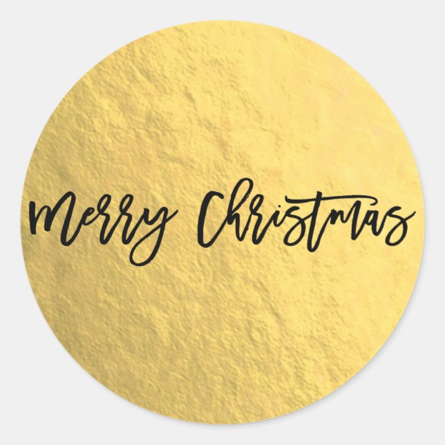 Gold Foil Shine Modern Script Holiday Christmas Classic Round Sticker (Front)