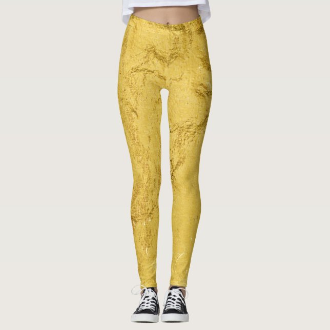 Gold Foil: Shiny Abstract Texture Leggings (Front)