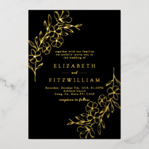 Gold Foil Simple Cherry Blossoms Black Wedding