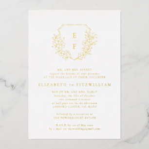 Gold Foil Simple Cherry Blossoms Crest Monogram