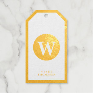 Gold Foil Simple Minimalist Circle Monogram Gift Tags