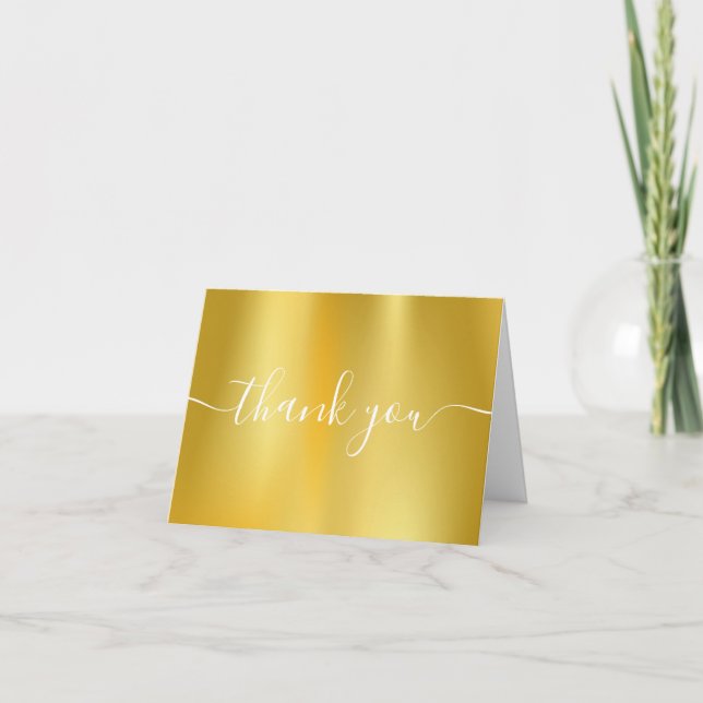 Gold Foil Simple Modern Elegant Script Thank You Card (Front)