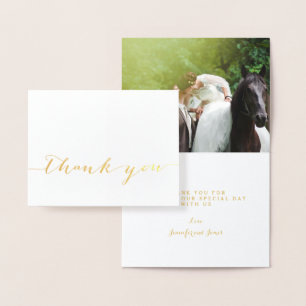 Gold Foil Simple Script Wedding Thank You Photo Foil Card