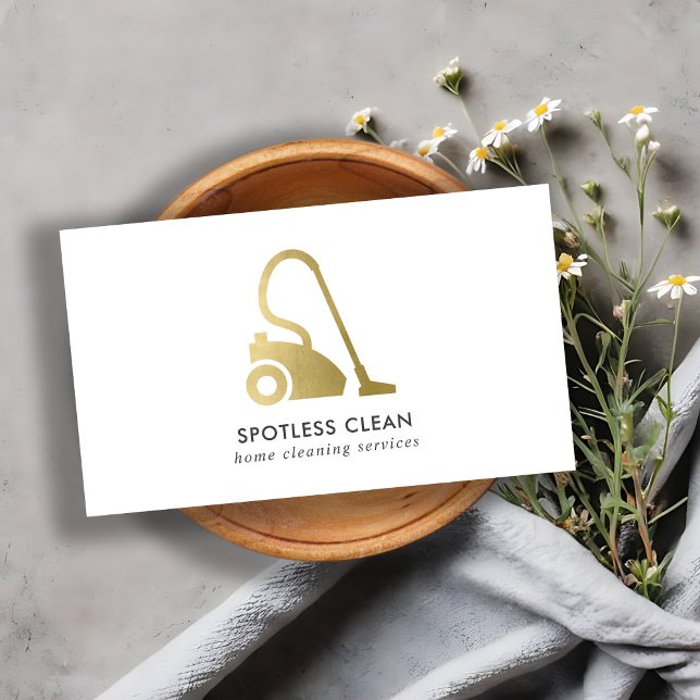 GOLD FOIL SIMPLE VACUUM CLEANER CLEANING SERVICE BUSINESS CARD (Creator Uploaded)