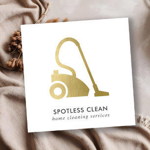 GOLD FOIL SIMPLE VACUUM CLEANER CLEANING SERVICE SQUARE BUSINESS CARD