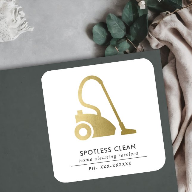 GOLD FOIL SIMPLE VACUUM CLEANER CLEANING SERVICE SQUARE STICKER (Creator Uploaded)