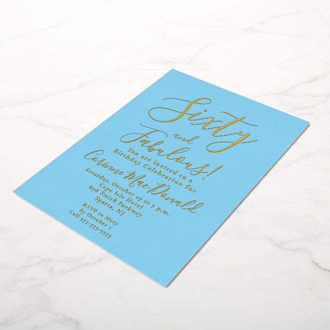Gold Foil Sixty & Fabulous blue 60th Birthday (Rotated)