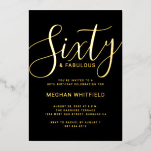 Gold Foil Sixty Script Black 60th Birthday Party