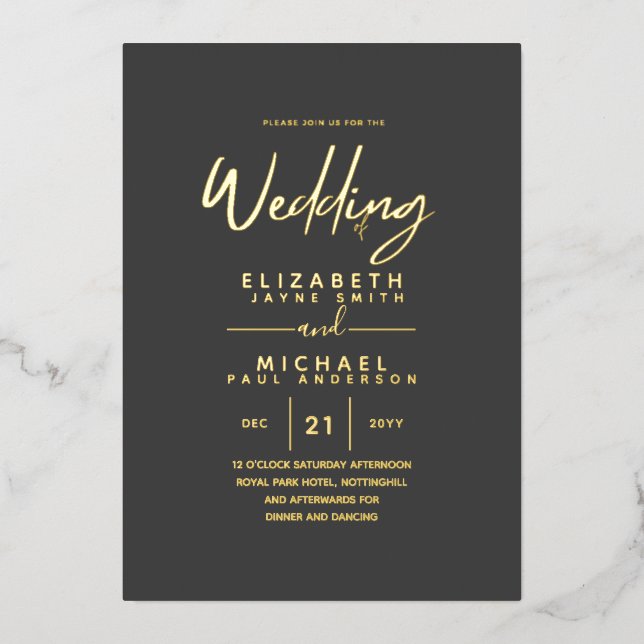 GOLD FOIL Slate Grey Modern All-in-1 Wedding (Front)
