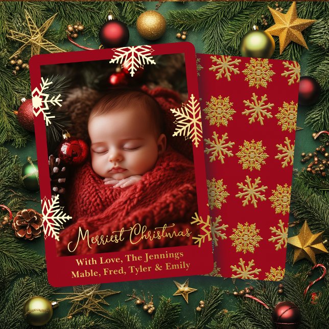 Gold Foil Snowflakes and Family Photo Personalised (Creator Uploaded)