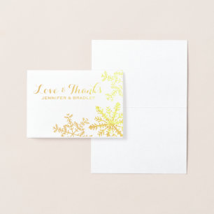 Gold Foil Snowflakes Winter Wedding Thank you Card