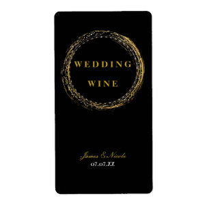 Gold Foil Sparkle Glamour Circle Black Wine Label