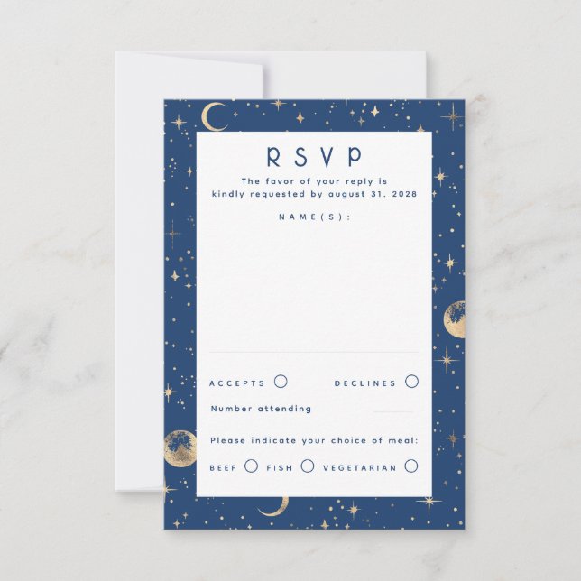 Gold Foil Stars Celestial Wedding RSVP Card (Front)