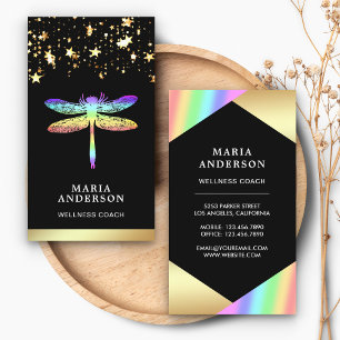 Gold Foil Stars Confetti Rainbow Dragonfly Business Card
