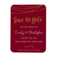 Gold Foil String Lights and Script Save the Date