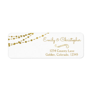 Gold Foil String Lights and Script Wedding