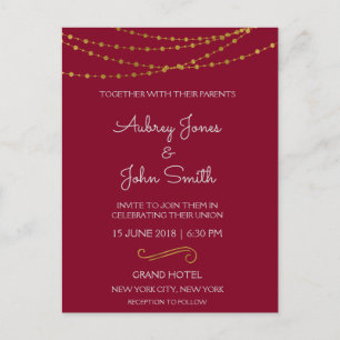 Gold Foil String Lights and Script Wedding Postcard