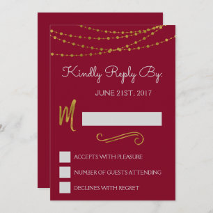 Gold Foil String Lights & Script RSVP Reply Card