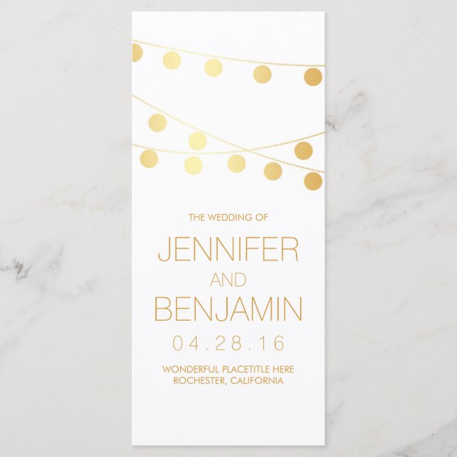 Gold Foil String Lights Wedding Programs Programme (Front)