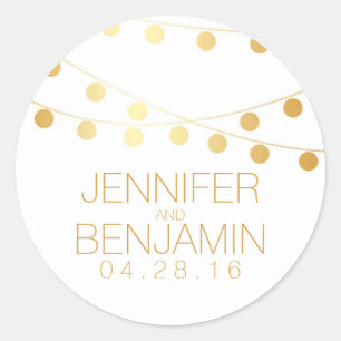 Gold Foil String of Lights Wedding Classic Round Sticker