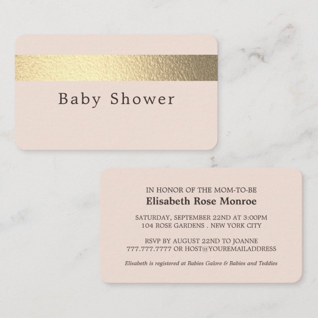 Gold Foil Stripe, Blush Pink Baby Shower Ticket (Front/Back)