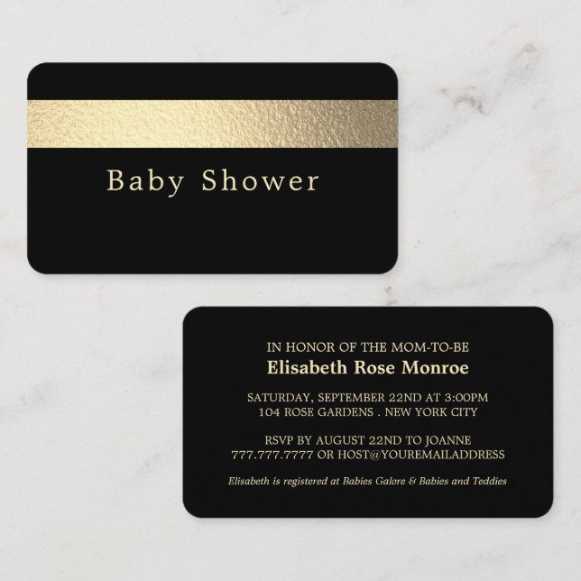 Gold Foil Stripe, Jet Black Baby Shower Ticket (Front/Back)