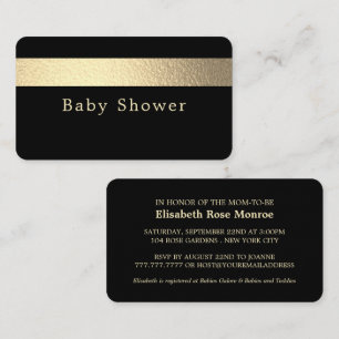 Gold Foil Stripe On Jet Black Baby Shower Invite