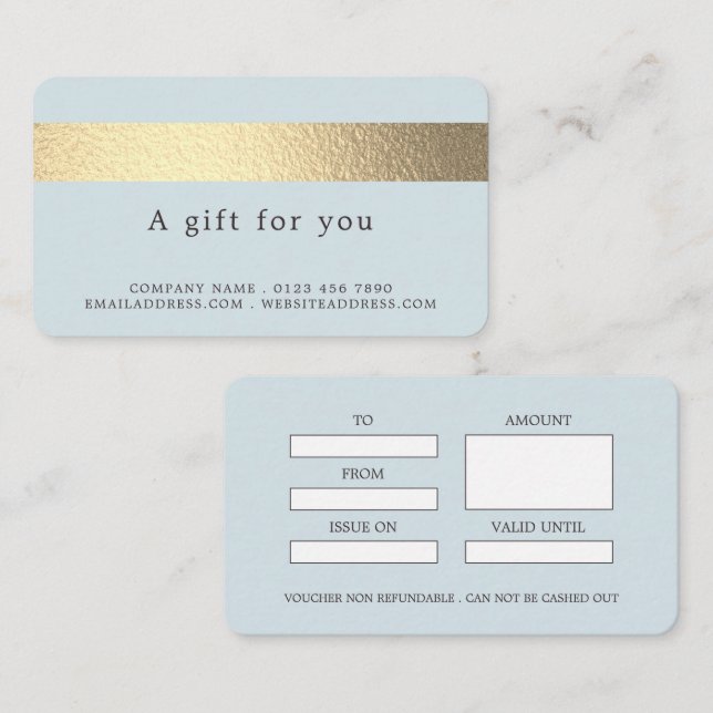 Gold Foil Stripe On Powder Blue Gift Certificates (Front/Back)